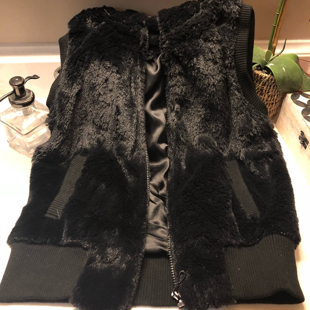 Faux fur black vest with hood!